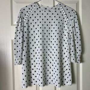 Zara | White Ruched Smocked Sleeve Top Black Polka Dot - Medium